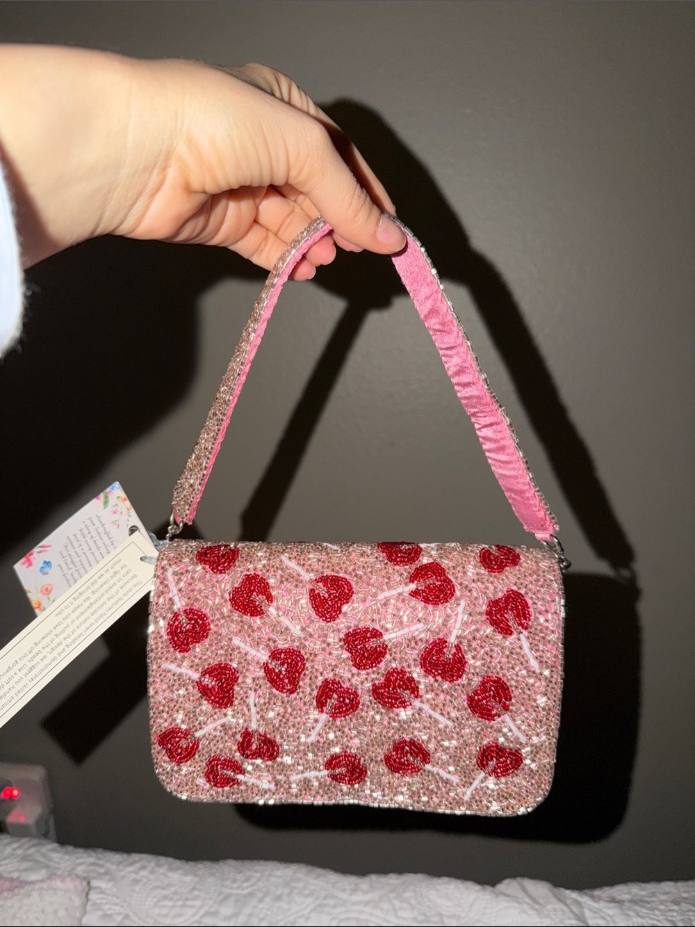 Pink Glitter Heart Lollipop Shoulder Bag